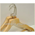 Pearl nickel flat hook natural wooden suit hanger with bar